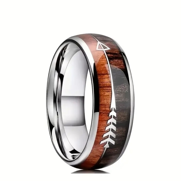 Classic Retro 8mm Nature Arrow Wood Inlay Titanium Steel Wedding Ring Fo… - Picture 1 of 6